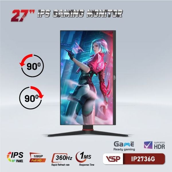 MÀN HÌNH PHẲNG ĐEN VSP IP2736G 27'' FHD 360Hz IPS TRÀN VIỀN 1Ms CHUYÊN GAME