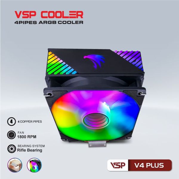 FAN TẢN NHIỆT KHÍ CPU VSP COOLER V4 PLUS BLACK / WHITE RGB NEW