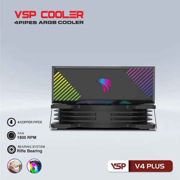 FAN TẢN NHIỆT KHÍ CPU VSP COOLER V4 PLUS BLACK / WHITE RGB NEW