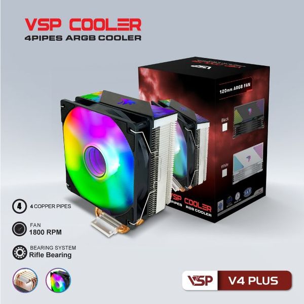 FAN TẢN NHIỆT KHÍ CPU VSP COOLER V4 PLUS BLACK / WHITE RGB NEW