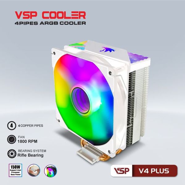 FAN TẢN NHIỆT KHÍ CPU VSP COOLER V4 PLUS BLACK / WHITE RGB NEW