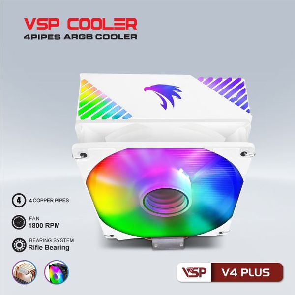 FAN TẢN NHIỆT KHÍ CPU VSP COOLER V4 PLUS BLACK / WHITE RGB NEW