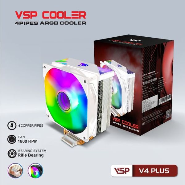 FAN TẢN NHIỆT KHÍ CPU VSP COOLER V4 PLUS BLACK / WHITE RGB NEW