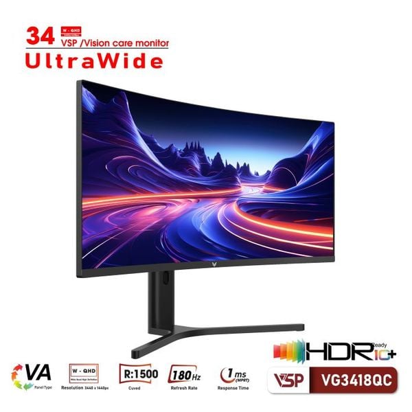 Màn hình cong VSP VG3418QC 34' UWDHD VA 180Hz 1Ms chuyên game