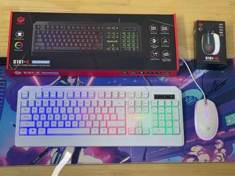 Combo Phím chuột giả cơ Redragon S101-K Trắng/white