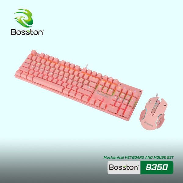 COMBO BÀN PHÍM CHUỘT CƠ BOSSTON EK9350 HỒNG NEW BH 12 THÁNG