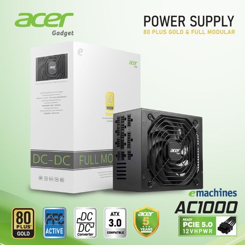 Nguồn máy tính ACER Full Modular 80 Plus Gold PCIE 5.0 1000W Đen/Black