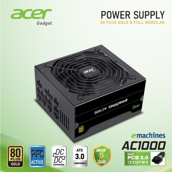 Nguồn máy tính ACER Full Modular 80 Plus Gold PCIE 5.0 1000W Đen/Black
