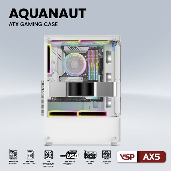 CASE VSP AX5 AQUANAUT GAMING ATX WHITE NEW ( KHÔNG KÈM FAN)