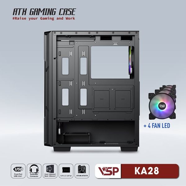Vỏ case VSP KA28 4F ( Sẵn 4 Fan ) Đen/Black