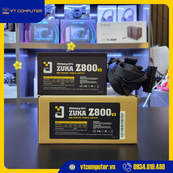 Nguồn máy tính JETEK ZUKA Z800 (2 DÂY CPU) V2 750W Đen/Black
