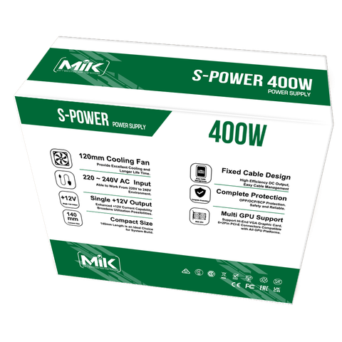 Nguồn máy tính MIK S-POWER 400W Đen/Black