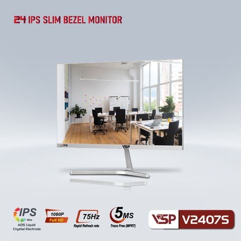Màn hình phẳng Trắng VSP V2407S 24'' FHD IPS 75Hz 5ms