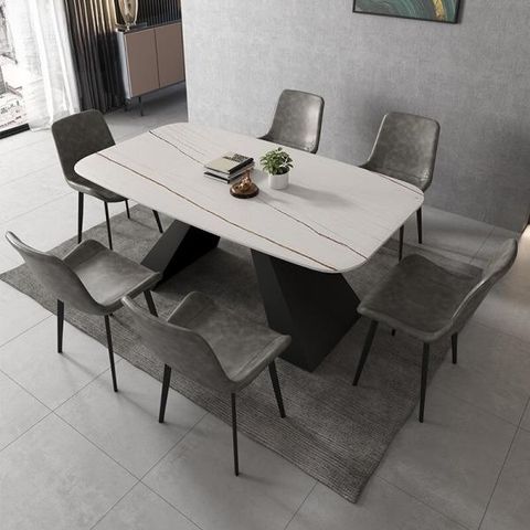 Bàn ăn 6 ghế mặt đá Ceramic chân sắt chữ A