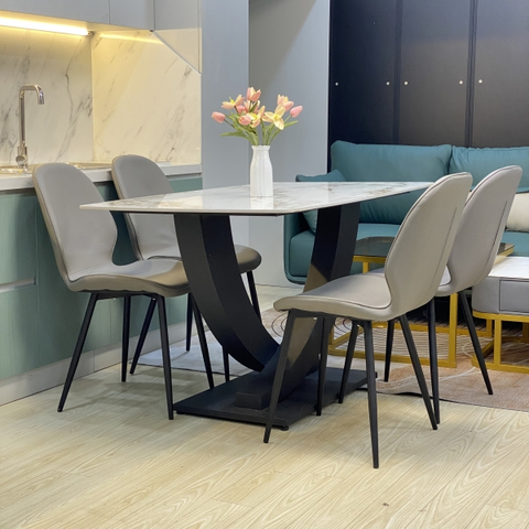 Bàn ăn 4 ghế mặt đá Ceramic nhập khẩu chân sắt chữ U