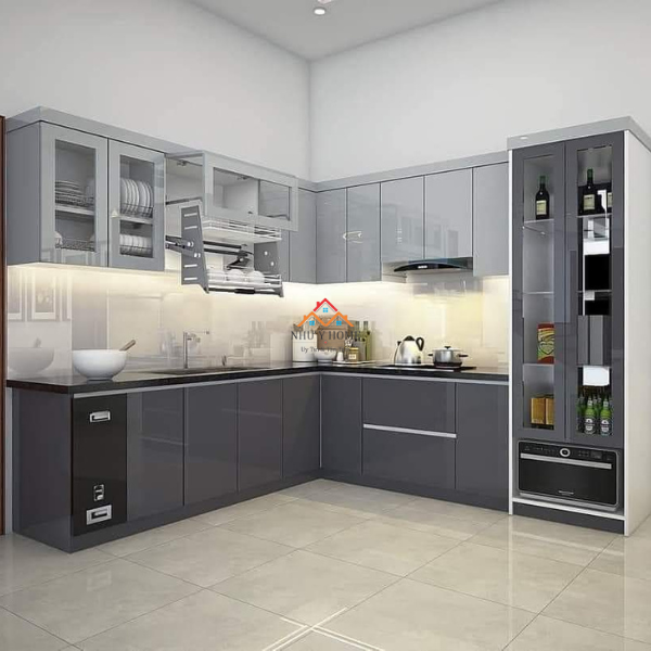 Tủ bếp nhựa Acrylic bóng gương TB04