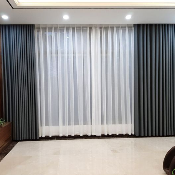 Rèm vải hiện đại phòng khách 2 lớp chống nắng R06