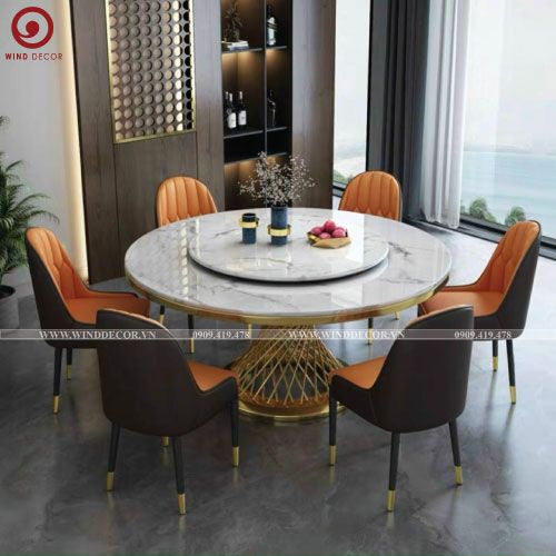  Bàn tròn xoay Inox 2 mặt đá Medusa 