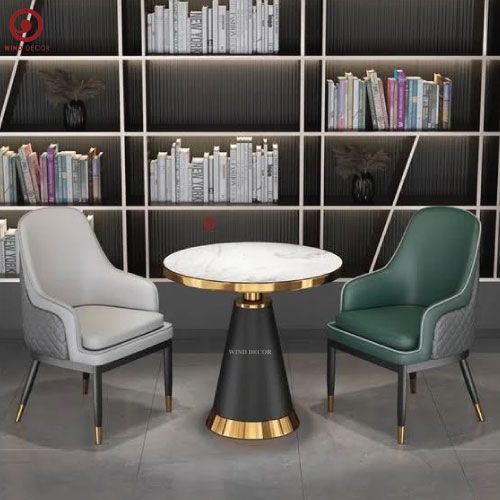  B-38 Bàn tròn khung inox mạ vàng chân đen 