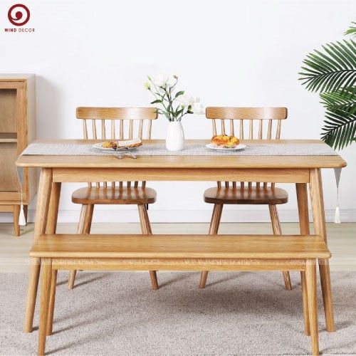  BA-10 Bộ Bàn Ăn 2 Ghế Pinnston Wood - Ghế Song Tiện + Ghế Băng 