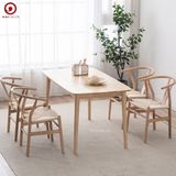  BA-24 Bộ Bàn Ăn 4 Ghế Wishbone Cao Su Đan Dây 