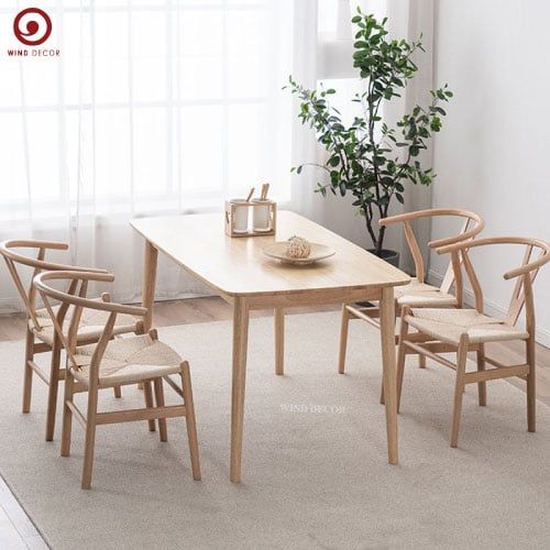  BA-24 Bộ Bàn Ăn 4 Ghế Wishbone Cao Su Đan Dây 