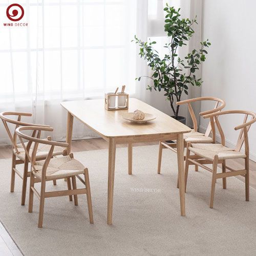  BA-24 Bộ Bàn Ăn 4 Ghế Wishbone Cao Su Đan Dây 