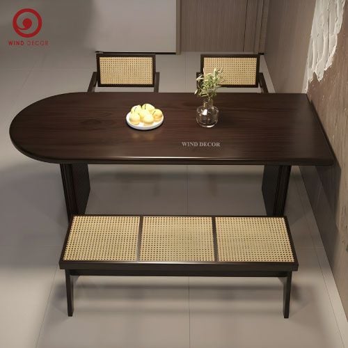  BAC-96 Bộ bàn ăn 2 ghế Vleg kết hợp Ghế Băng Mây Rattan 