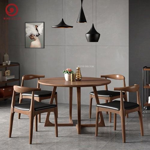  BA-26 Bộ Bàn Ăn Grace Wood Round và 4 Ghế Bull 