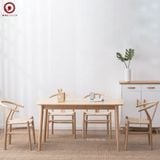  BA-24 Bộ Bàn Ăn 4 Ghế Wishbone Cao Su Đan Dây 