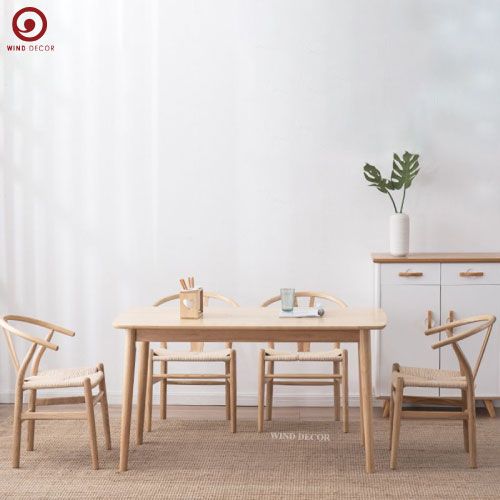  BA-24 Bộ Bàn Ăn 4 Ghế Wishbone Cao Su Đan Dây 