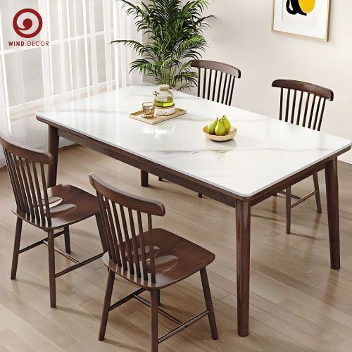  BAC-169 Bộ bàn ăn Uli Ceramic và 4 Ghế Pinnston Wood - Ghế Song Tiện 