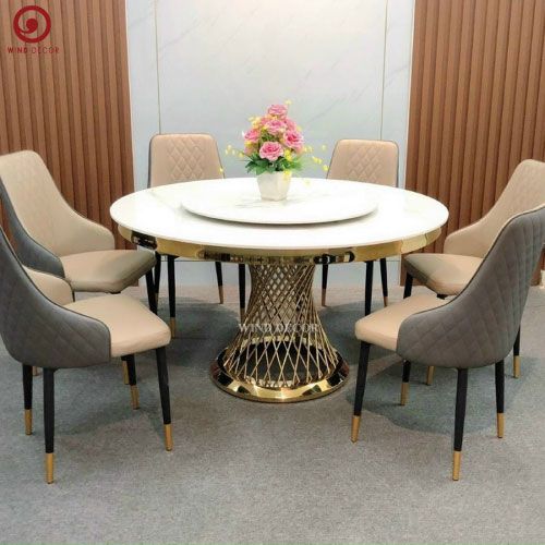  Bàn tròn xoay Inox 2 mặt đá Medusa 