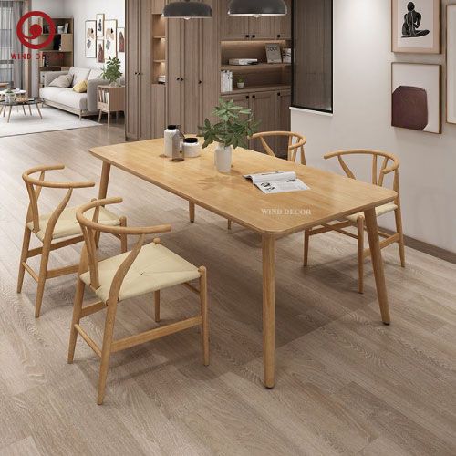  BA-24 Bộ Bàn Ăn 4 Ghế Wishbone Cao Su Đan Dây 