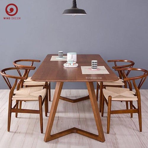  BA-17 Bộ Bàn Ăn Grace Wood và 4 Ghế Wishbone Cao Su Đan Dây 