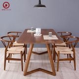  BA-17 Bộ Bàn Ăn Grace Wood và 4 Ghế Wishbone Cao Su Đan Dây 