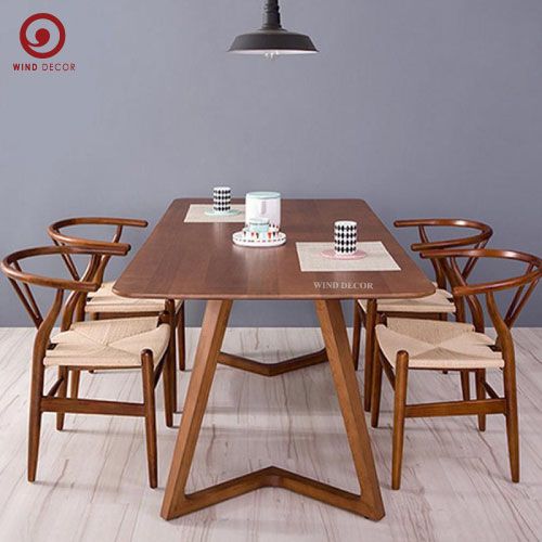  BA-17 Bộ Bàn Ăn Grace Wood và 4 Ghế Wishbone Cao Su Đan Dây 