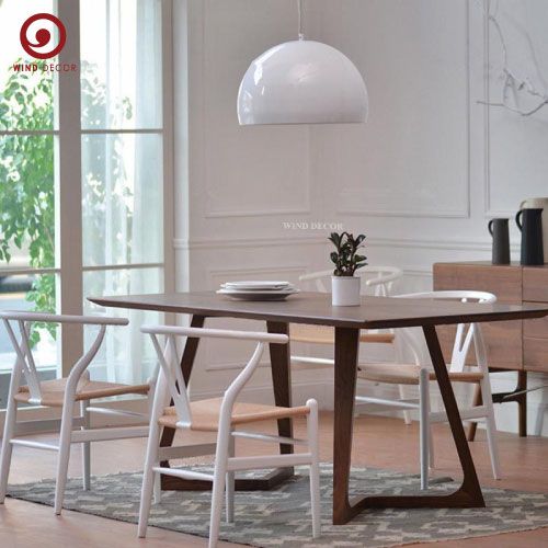  BA-17 Bộ Bàn Ăn Grace Wood và 4 Ghế Wishbone Cao Su Đan Dây 