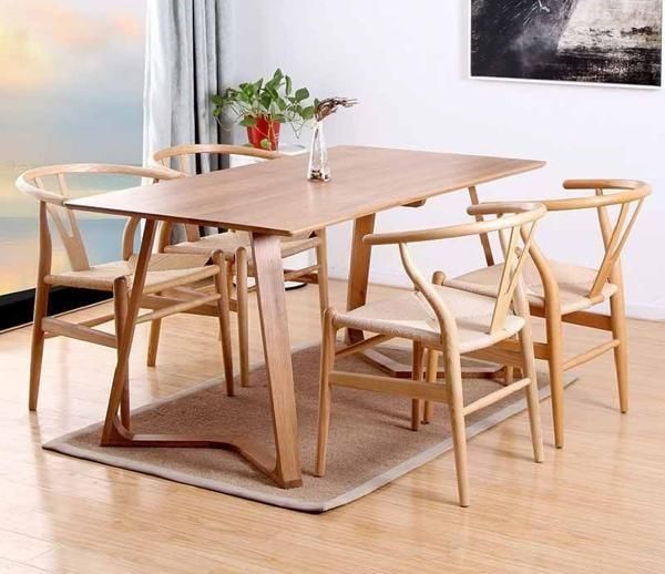  BA-17 Bộ Bàn Ăn Grace Wood và 4 Ghế Wishbone Cao Su Đan Dây 