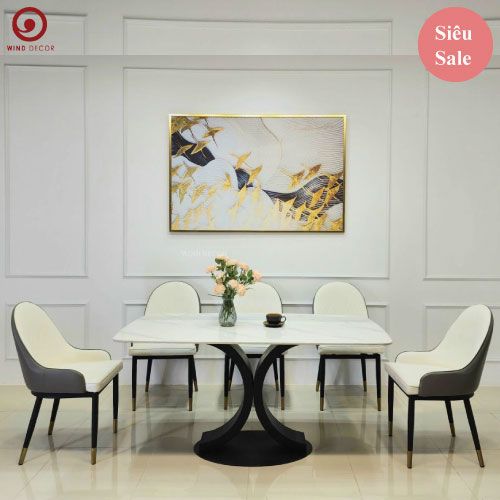  Bộ bàn ăn Chanel Ceramic và 5 Ghế Monet Nhập Khẩu 