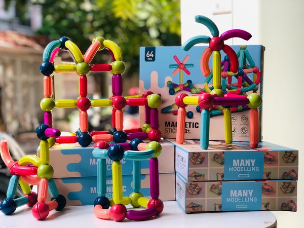 MAGNETIC STICK BỘ NAM CHÂM STICK GẬY 64 CT - Tặng sách Toán Singapore