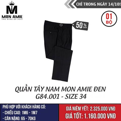 [NGÀY 14.10] Quần Tây Nam Mon Amie Đen G84.00 - Size 34