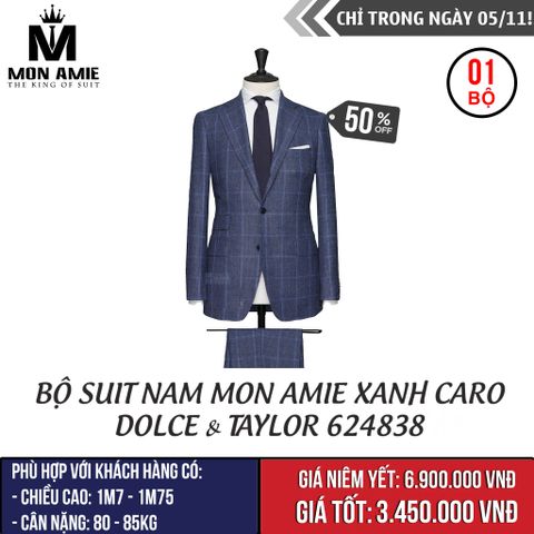 [Ngày 5.11] Bộ Suit Nam Mon Amie Xanh Caro Dolce & Taylor 624838