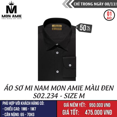 [NGÀY 8.11] Áo Sơ Mi Nam Mon Amie Màu Đen S02.234 - Size M