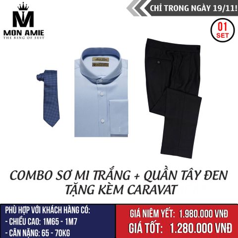 [NGÀY 19.11] Combo Sơ Mi Xanh Nhạt Và Quần Tây Đen Tặng Kèm Caravat