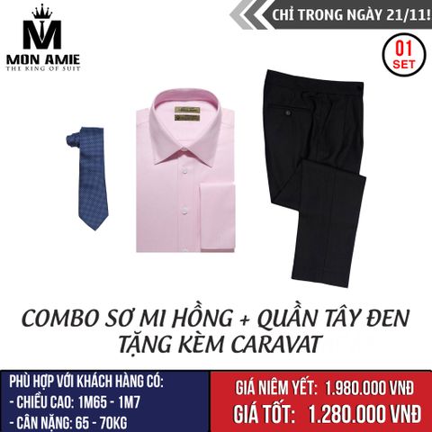 [NGÀY 21.11] Combo Sơ Mi Hồng Và Quần Tây Đen Tặng Kèm Caravat