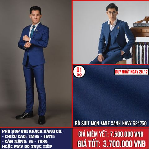 [Ngày 22.12] Bộ Suit Nam Mon Amie Xanh Navy D&T 624750 - 60% Wool 120s