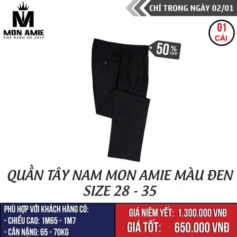 [Ngày 2.1] Quần Tây Nam Mon Amie Màu Đen Size 28-35 Vải A50