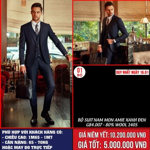 [Ngày 16.1] Bộ Suit Nam Mon Amie Màu Xanh Đen G84.007