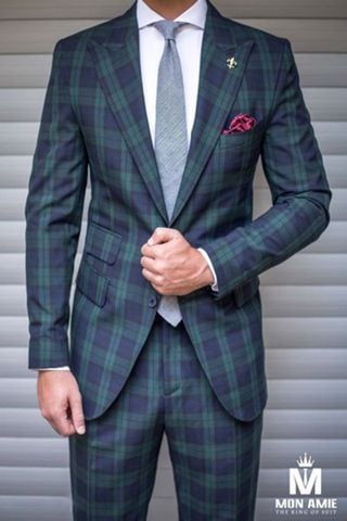 Áo Khoác Blazer Nam Màu Caro Xanh  - Cổ Ve Ngược  - 2 Nút  - S12